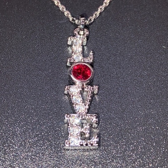 Swarovski LOVE Necklace. White & Red Crystals. 17 inches total length of Chain. - Picture 2 of 7